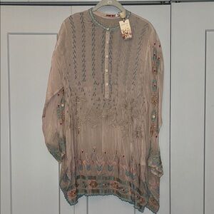 Johnny Was sheer cream/blush Tunic with Embroidery